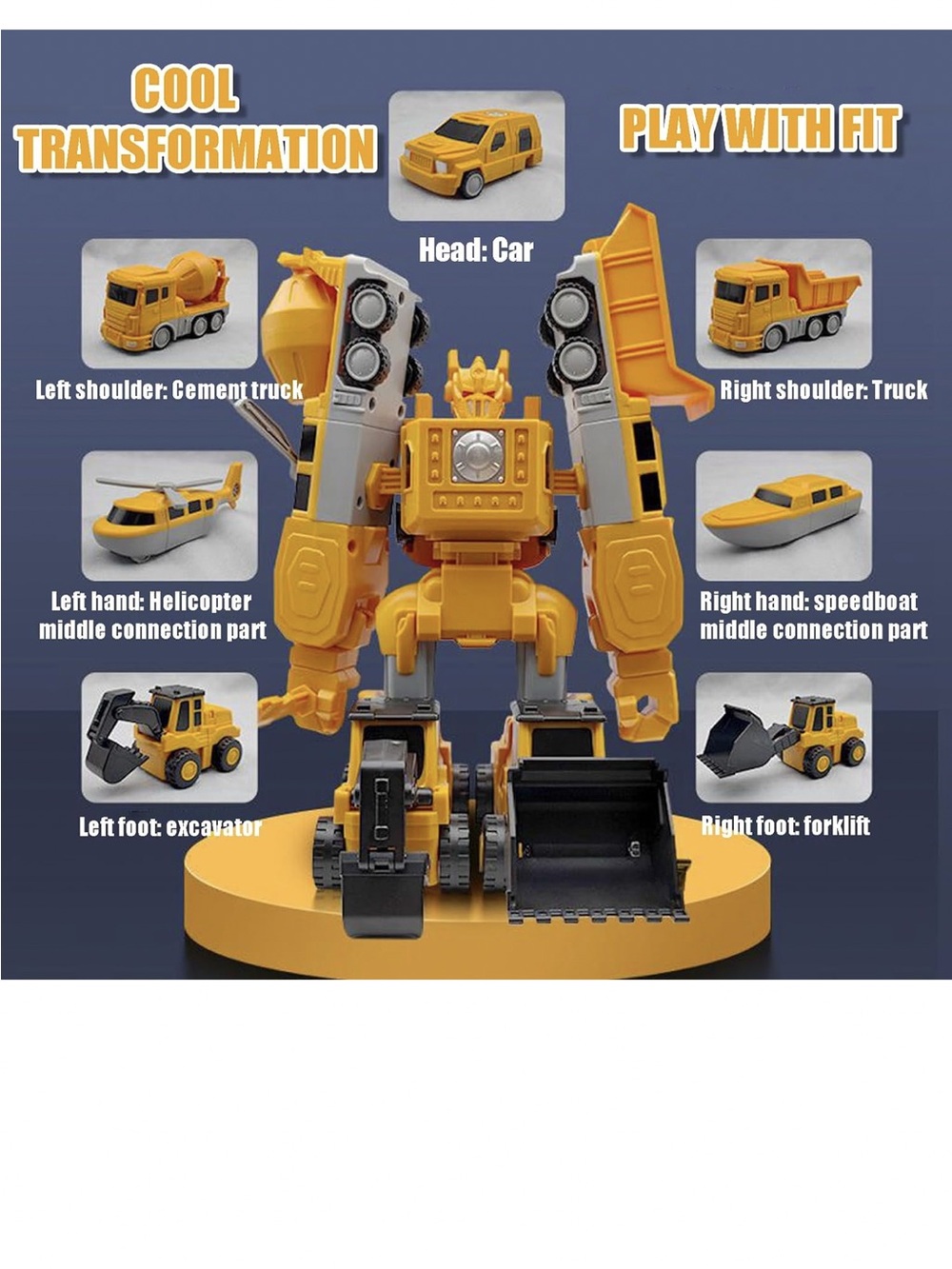 Yellow Transforming Construction Robot Toy - Kids Toys